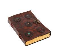 ANANYOM Handcrafted Leather Journal for Writing 5 Stone 10x7 inches Hand Embossed Design 200 Pages,Sketchbook with Brass Clasp Lock, Embossed Journal for Men & Women, Office Journal Deckle Edge
