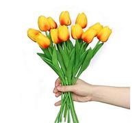 Anaoo 12 Pezzi Bouquet di Tulipani Fiori in Lattice, Fiori Artificiali per Nozze, DIY Feste Natale Decorativi, Matrimoni, Decorazione per la Casa, Effetto Realistico, Arancia