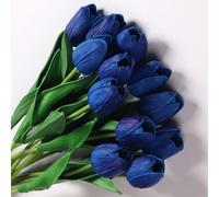 Anaoo 12 Pezzi Tulipani Fiori Artificiali Finti in Lattice Realistico Bouquet Decorazione per Nozze, Composizioni Floreali, Feste, Natale, Matrimoni, Casa, Ufficio, Effetto, Blu Scuro