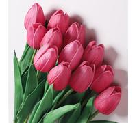 Anaoo 12 Pezzi Tulipani Fiori Artificiali Finti in Lattice Realistico Bouquet Decorazione per Nozze, Composizioni Floreali, Feste, Natale, Matrimoni, Casa, Ufficio, Effetto, Rosa Caldo