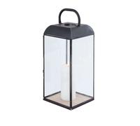 Lanterna In Vetro E Metallo Di Design Moderno Stile Minimalista Portacandela, Cm 19,5x19,5x54 H