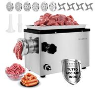 Anatole Tritacarne Elettrico Commerciale 1300W Acciaio Inox Integrale Macchina per Salsicce Multifunzionale con 4/6/8/10/12mm/3-Fori Piastre di Macinazione 1 Insaccatrice per Salsiccia 4 Lame 220V