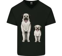 Anatolici Pastore Cane e Cucciolo Uomo Scollo A V Cotone T-Shirt