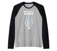 Anatomy of A Gamer Skeleton Hand Funny Gamers Maglia con Maniche Raglan