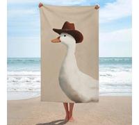 Anatra bianca che indossa un cappello da cowboy marrone, asciugamano da spiaggia in microfibra senza sabbia, asciugamano da doccia grande, multiuso, assorbente, per bagno e piscina, 130 x 80 cm