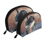Anatra Caccia Labrador Cane Fresco Cucciolo Nero Animale, Borsa per trucco a conchiglia Portamonete da donna Borsa da toilette piccola Borsa per cosmetici 2 pezzi