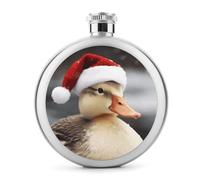 Anatra che indossa cappello di Babbo Natale, fiaschetta rotonda da 141,7 g, a prova di perdite, in acciaio inox, portatile, bottiglia di vino o liquore, simpatica, con stampa, per uomo e donna, regalo