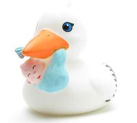Anatra da bagno con cicogna a sonaglio, L 10 cm, con portachiavi incluso nel set