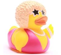 Anatra da bagno Disco-Queen con portachiavi in gomma, lunghezza 9 cm, regalo per feste
