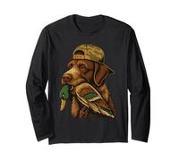Anatra da Caccia Cane Vintage Divertente Labrador Camouflage Caccia Maglia a Manica