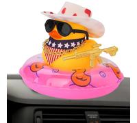 Anatra decorativa per auto, accessorio da cowboy per cruscotto, anatra gialla con mini cappello da sole, salvagente, collana e occhiali da sole, per tavolo da pranzo al cruscotto in auto