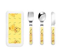 anatra dei cartoni animati Stoviglie per bambini Set da 3 pezzi, coltello riutilizzabile, forchetta e cucchiaio, posate portatili per la protezione degli alimenti per bambini