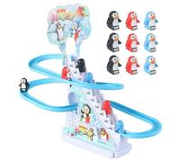 Anatra elettrica che sale le scale, Penguin Track Rollercoaster Toy Set Penguin Run Game Race Track Game con luci LED lampeggianti e musica, Duck Go Racer Track Toy Scale Slide Toy per bambini