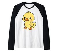 Anatra gialla Kawaii - Simpatica anatra Cartoon Design Maglia con Maniche Raglan