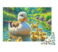 Anatra Gialla Puzzle 1000 Pezzi per Adulti, Anatra Bianca con Anatroccoli in uno Stagno Verde, Sfidante, Difficile, Premium, Spesso, Robusto, Vivace, Antistress 70x50cm/1000pz