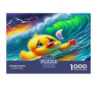 Anatra Gialla Puzzle da Assemblare Carta Resistente Pulcino che Nuota nelle Onde Oceane Rilassante e Antistress Regalo di Compleanno 38x26cm/1000pezzi