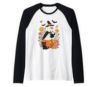 Anatra Strega Lettura sulla Zucca con Gatto Nero Maglia con Maniche Raglan
