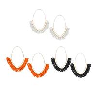 ANATTASOUL 3 paia di orecchini pendenti in perle stile bohemian per donne e ragazze arancione bianco nero a forma di V orecchini a nappa geometrici vintage, Metallo