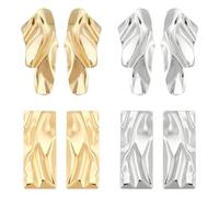 ANATTASOUL 4 paia di orecchini geometrici da donna argento dorato paillettes irregolari orecchini geometrici in metallo grande rettangolo moda minimalismo orecchini, Metallo