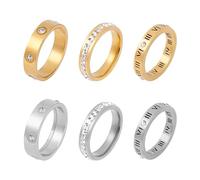ANATTASOUL 6 anelli dell'amicizia dell'amore, in oro, da donna, in acciaio inox, per promessa, per compleanno, festa della mamma, anniversario, laurea, Acciaio inossidabile