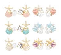 ANATTASOUL 6 paia di orecchini a forma di stella marina, 6 stili, eleganti orecchini in cristallo boho con strass, leggeri e estivi, idea regalo per donne, compleanni, feste, viaggi, Poliestere
