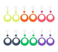 ANATTASOUL 6 paia di orecchini al neon da donna 80 orecchini circolari ovali retrò, orecchini a cerchio fluorescenti, semplici orecchini a cerchio geometrici, in resina, gioielli, feste in costume