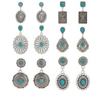 ANATTASOUL 6 paia di orecchini pendenti in metallo turchese bohemien per le donne in stile retrò boho orecchini occidentali turchesi ovali stile nazionale gocce d'acqua, Lega di acciaio