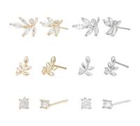ANATTASOUL 6 paia di piccoli orecchini a perno in strass da donna con zirconia cubica oro e argento e orecchini in cristallo delicato e delicato piccolo orecchio di cartilagine, Ottone
