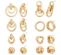 ANATTASOUL 8 paia di orecchini geometrici dorati con nodo d'amore, per donne, alla moda, a goccia, a maglie lunghe, regalo per donne, mogli e amici, Lega di acciaio