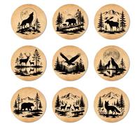ANATTASOUL 9 Pezzi di Pattern Animali della Foresta Montana Sottobicchieri Legno, Sottobicchieri per Bevande,Coaster per Tavolino del Caffè, Decorazione per Cucina e Sala da Pranzo