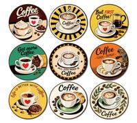 ANATTASOUL 9 Pezzi di Pattern Caffè Vintage e Latte Sottobicchieri Legno, Sottobicchieri per Bevande,Coaster per Tavolino del Caffè, Decorazione per Cucina e Sala da Pranzo