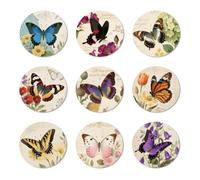 ANATTASOUL 9 Pezzi di Pattern Fiore Vintage E Farfalla Sottobicchieri Legno, Sottobicchieri per Bevande,Coaster per Tavolino del Caffè, Decorazione per Cucina e Sala da Pranzo