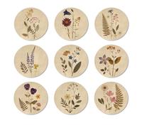 ANATTASOUL 9 Pezzi di Pattern Fiori E Piante Vintage Sottobicchieri Legno, Sottobicchieri per Bevande,Coaster per Tavolino del Caffè, Decorazione per Cucina e Sala da Pranzo