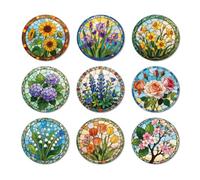 ANATTASOUL 9 Pezzi di Pattern Fiori E Vetrate Sottobicchieri Legno, Sottobicchieri per Bevande,Coaster per Tavolino del Caffè, Decorazione per Cucina e Sala da Pranzo