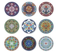 ANATTASOUL 9 Pezzi di Pattern Floreale Turco Sottobicchieri Legno, Sottobicchieri per Bevande,Coaster per Tavolino del Caffè, Decorazione per Cucina e Sala da Pranzo