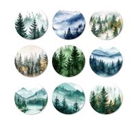 ANATTASOUL 9 Pezzi di Pattern Foresta Acquerellata Montagna Sottobicchieri Legno, Sottobicchieri per Bevande,Coaster per Tavolino del Caffè, Decorazione per Cucina e Sala da Pranzo