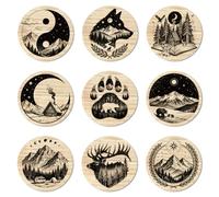 ANATTASOUL 9 Pezzi di Pattern Foresta e animale Sottobicchieri Legno, Sottobicchieri per Bevande,Coaster per Tavolino del Caffè, Decorazione per Cucina e Sala da Pranzo