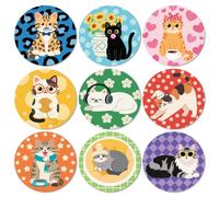 ANATTASOUL 9 Pezzi di Pattern Gattino Dei Cartoni Animati Sottobicchieri Legno, Sottobicchieri per Bevande,Coaster per Tavolino del Caffè, Decorazione per Cucina e Sala da Pranzo