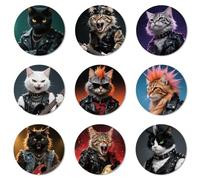 ANATTASOUL 9 Pezzi di Pattern Gatto Punk E Rock Sottobicchieri Legno, Sottobicchieri per Bevande,Coaster per Tavolino del Caffè, Decorazione per Cucina e Sala da Pranzo