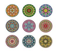 ANATTASOUL 9 Pezzi di Pattern Mandala Sottobicchieri Legno, Sottobicchieri per Bevande,Coaster per Tavolino del Caffè, Decorazione per Cucina e Sala da Pranzo