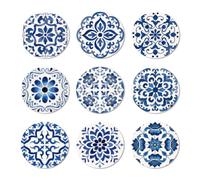 ANATTASOUL 9 Pezzi di Pattern Motivo Spagnolo Blu Sottobicchieri Legno, Sottobicchieri per Bevande,Coaster per Tavolino del Caffè, Decorazione per Cucina e Sala da Pranzo