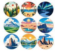 ANATTASOUL 9 Pezzi di Pattern Paesaggio e Montagne Sottobicchieri Legno, Sottobicchieri per Bevande,Coaster per Tavolino del Caffè, Decorazione per Cucina e Sala da Pranzo