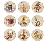 ANATTASOUL 9 Pezzi di Pattern Strumento Musicale Vintage Sottobicchieri Legno, Sottobicchieri per Bevande,Coaster per Tavolino del Caffè, Decorazione per Cucina e Sala da Pranzo