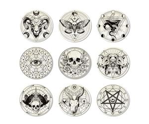 ANATTASOUL 9 Pezzi di Pattern Teschio di Capra di Satana Sottobicchieri Legno, Sottobicchieri per Bevande,Coaster per Tavolino del Caffè, Decorazione per Cucina e Sala da Pranzo