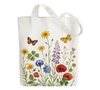 ANATTASOUL Bolsa de tela impresa,Flores Silvestres Y Mariposas de Tela Mujer,Bolsa de transporte para mujer,Canvas Tote Bag Bolsa de tela Aesthetic Bolsa de algodón Bolsa de lona Regalo
