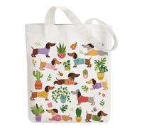 ANATTASOUL Bolsa de tela impresa,Teckel Y Planta En Maceta de Tela Mujer,Bolsa de transporte para mujer,Canvas Tote Bag Bolsa de tela Aesthetic Bolsa de algodón Bolsa de lona Regalo