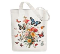 ANATTASOUL Borsa di Tela Shopper Donna Canvas Tote Bag Aesthetic Borse in Tela Cotone Borse Stoffa per la Scuola Lavoro Shopping Riutilizzabili Spesa（Bouquet Farfalla）