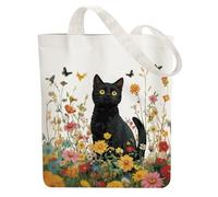 ANATTASOUL Borsa di Tela Shopper Donna Canvas Tote Bag Aesthetic Borse in Tela Cotone Borse Stoffa per la Scuola Lavoro Shopping Riutilizzabili Spesa（Fiori e Gattini）
