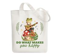 ANATTASOUL Borsa di Tela Shopper Donna Canvas Tote Bag Aesthetic Borse in Tela Cotone Borse Stoffa per la Scuola Lavoro Shopping Riutilizzabili Spesa（Rana E Chitarra）