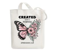 ANATTASOUL Borsa in cotone personalizzata con testo in fiore selvatico, Farfalla e fiori